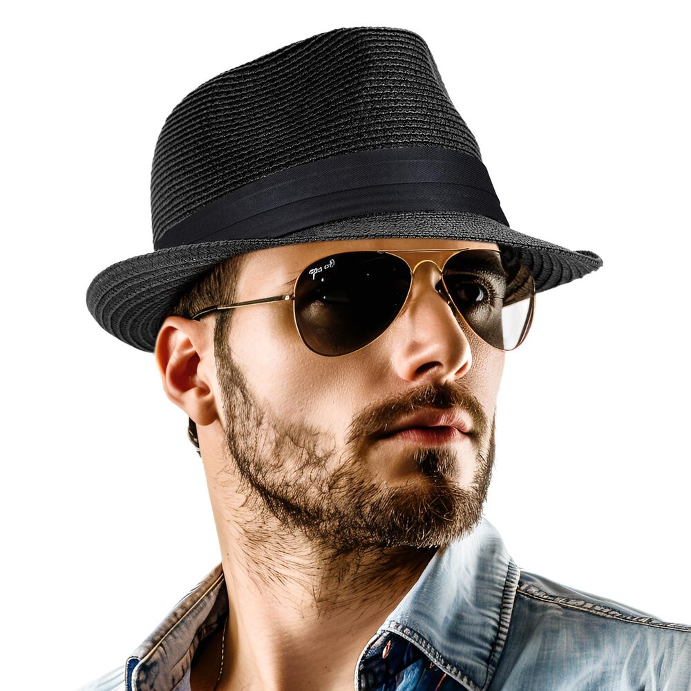 5254 Straw Fedora Hat Packable Short Brim Roll Up Trilby Hat Adjustable - Picture 1 of 5